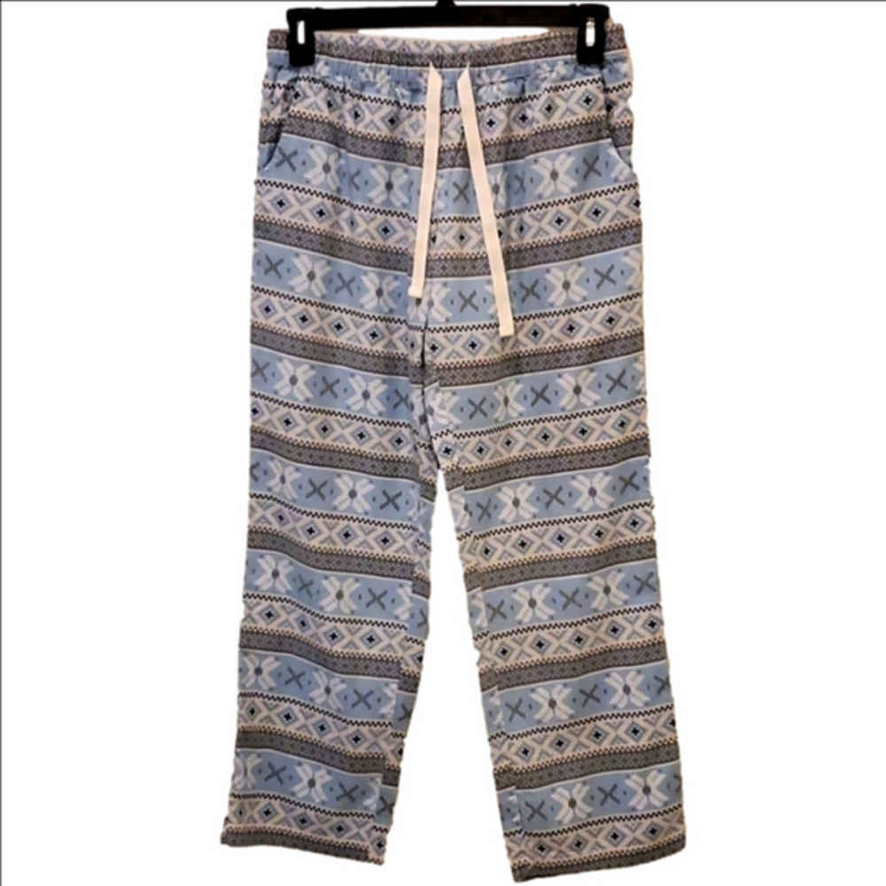 Fair Isle Pajama Pants Cozy Lounge Sleepwear Drawstring Blue Patterned